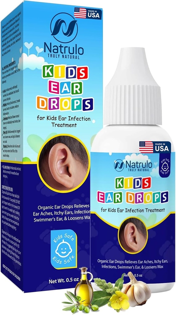 Natrulo gouttes d'oreille naturelles pour les enfants traitement de l'infection à oreille – les enfants biologiques gouttes d'huile d'oreille soulage les oreilles, les oreilles démangeaisons, les infections, l'oreille de Swimmer, et la cire de Loosens – les enfants en sécurité, fabriqués aux États-Unis