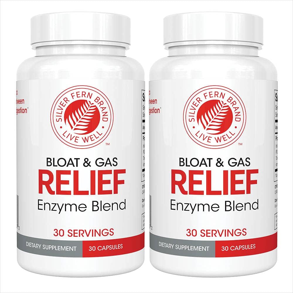 Mélange d'enzyme digestive de dégel de la fougère et du gaz d'argent - 2 bouteilles = 60 portions - FODMAP et supplément de digestion de ballonnement avec Tolérase L, Pectinase et plus (2 bouteilles)