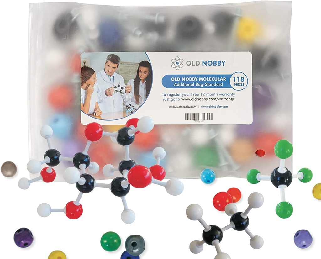 Old Nobby 118-Piece Chimie supplémentaire Kit modèle moléculaire - Construire des structures 3D pour l'étude, l'enseignement et l'utilisation de laboratoire - Atomes et liaisons durables, montage facile avec boîtier de stockage portable