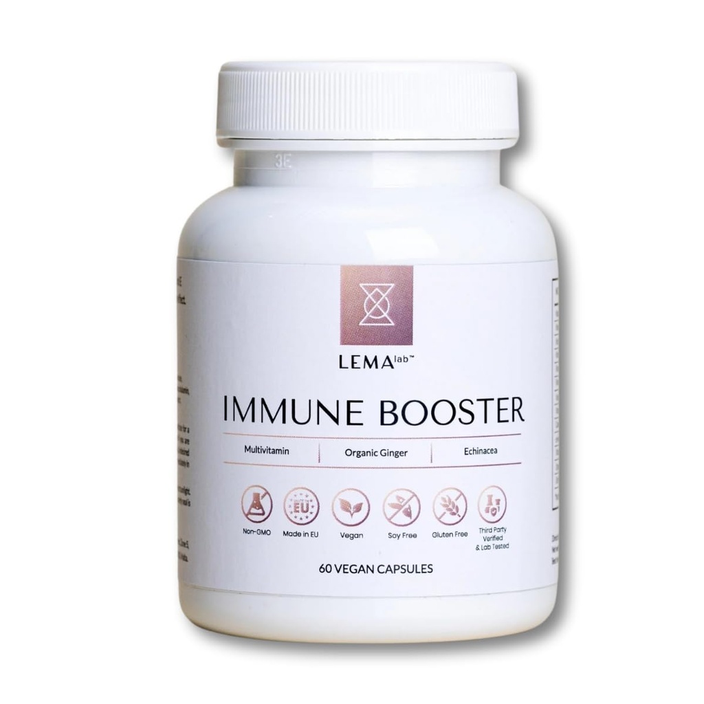 LEMAlab Immune Booster – 60 Capsules Vegan – B-Complex, Vitamine C & E, Ginger biologique & Echinacea – Formule antioxydante – Supporte la fonction immunitaire et le métabolisme énergétique