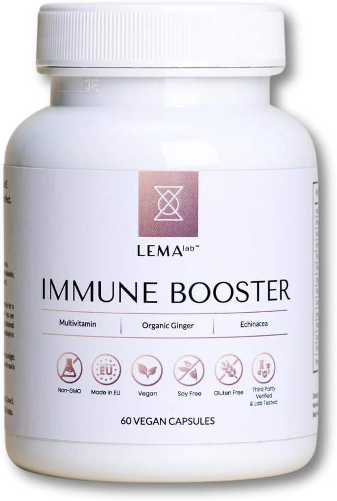 LEMAlab Immune Booster – 60 Capsules Vegan – B-Complex, Vitamine C & E, Ginger biologique & Echinacea – Formule antioxydante – Supporte la fonction immunitaire et le métabolisme énergétique