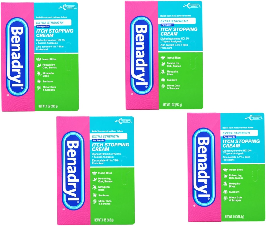 Crème d'arrêt de la démangeaison de Benadryl 1 oz (paquet de 4)