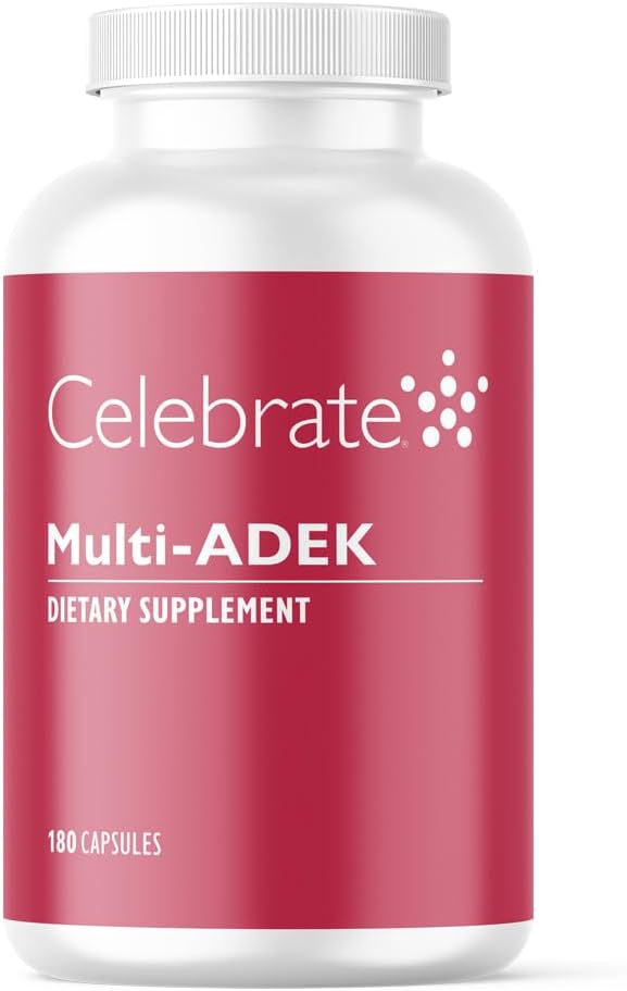 Célébrez les vitamines Multi ADEK, sans fer – Multivitamine bariatrique quotidienne, haut niveau de vitamines A, D, E, K & B12 pour les patients en chirurgie de commutation duodénale (180 capsules)