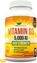 Vitamine D3 5000 UI, 365 softgels faciles à avaler, supplément Vitamine D 5000 UI haute résistance - Approvisionnement en année complète