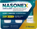 Nasonex 24HR Allergie Vaporisateur nasal, non somnolence, brume sans parfum, symptômes d'allergie + congestion nasale, force d'ordonnance complète, 120 sprays (3 pack)