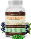 Unbound Premium Organic Lion's Mane Mushroom Gummies, Blue Raz Flavored, 60 Soft Chews