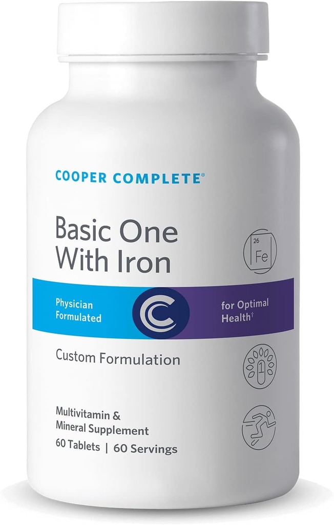 Cooper Complet - Multivitamine de base avec fer - Multivitamine quotidienne et supplément minéral avec fer - 60 portions par bouteille. Boîte de 3