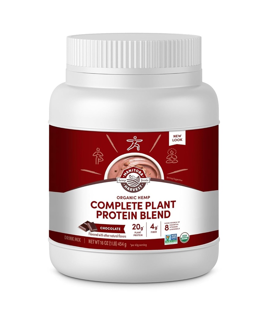 Manitoba Récolte du chanvre Oui poudre de protéines à base de plantes biologiques avec 20g de plante complète, 4g de fibre et 1,9g Omégas 3&6, non OGM, végétalien, chocolat, 16 Oz, emballage mai Varier