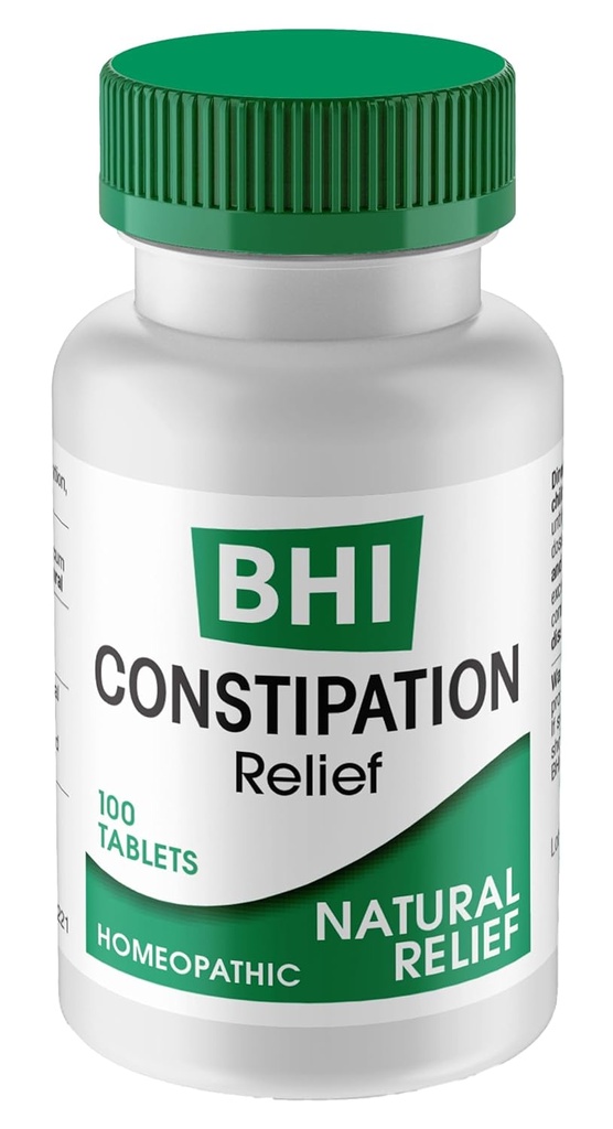 BHI Constipation Relief Natural Safe Cibled Homeopathic Active Ingredients Relieve Bloat Discomfort, Bowel Back-Up & Irrégularité pour les femmes et les hommes - 100 comprimés