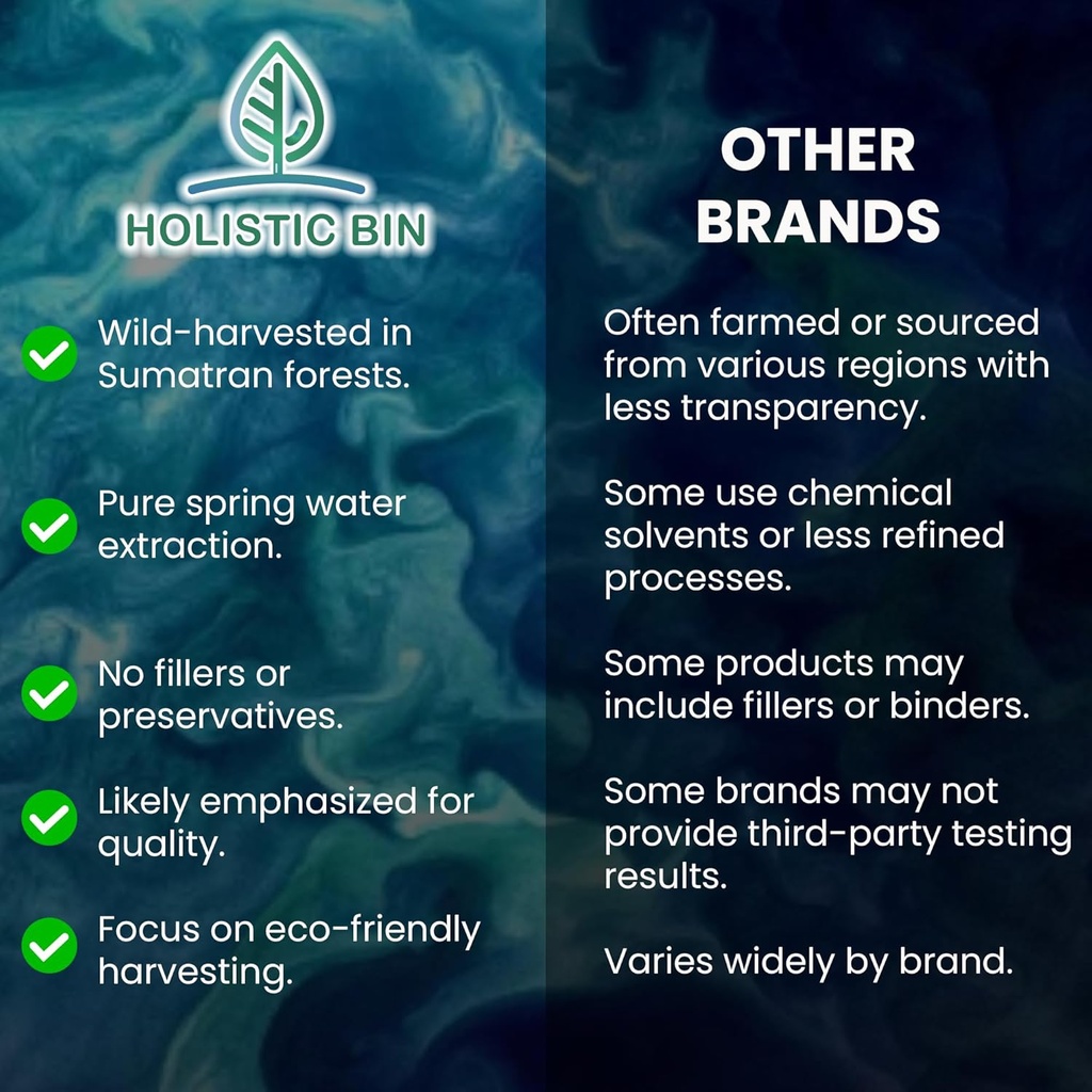 Holistic Bin Tongkat Ali Extract Powder – Longjack premium récoltés dans les forêts de Sumatran – Herbal – Pas de remplisseurs ou de conservateurs – 50 grammes