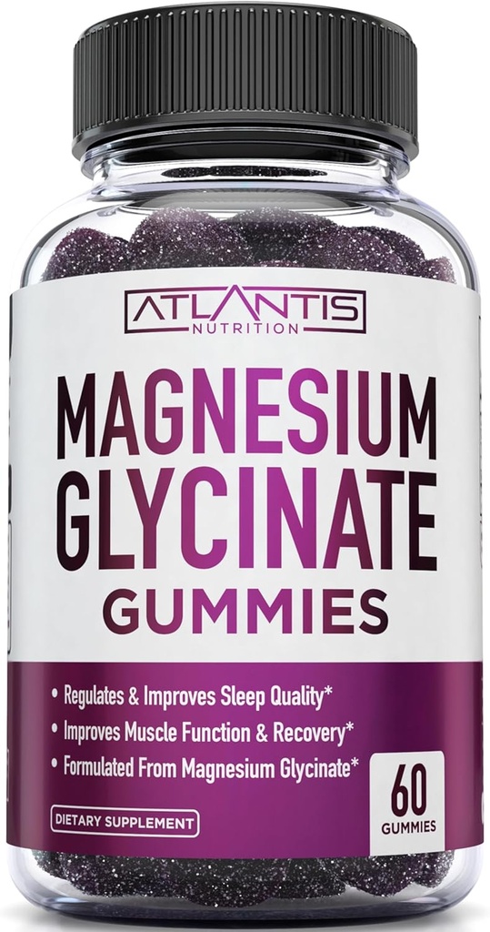 Atlantis Nutrition Glycinate de magnésium 700mg – Glycinat de magnésium végétalien pour les enfants et les adultes – Soutien musculaire et sommeil amélioré - Délicieux arômes de raisin - pour toute la famille - 60 Nombre