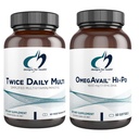 Designs for Health Fish Oil + Multivitamin Bundle - OmegAvail Hi-Po (60 Softgels) EPA DHA TG Omega-3 avec deux fois par jour Multi (60 capsules) Multivitamin/minéral Premium avec des vitamines actives B