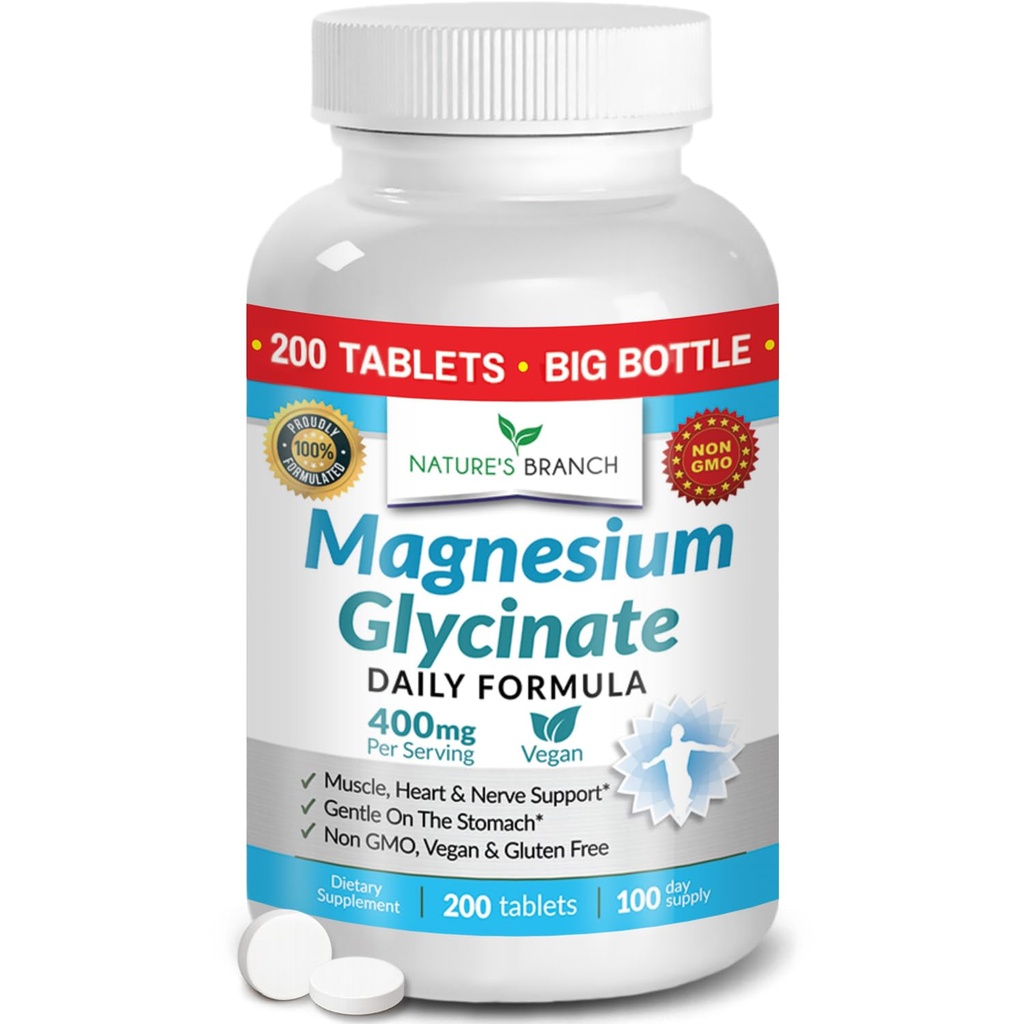 Magnesium Glycinate 400mg | 200 Tablets – High Absorption for Sleep & Heart