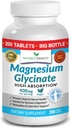 Magnesium Glycinate 400 mg - 200 Tablets - High Absorption, Non Buffered Bisglycinate Mag Supplement for Sleep, Leg Cramps, Heart, Ease Muscles, Calm Headaches for Women and Men, Non Powder Capsules