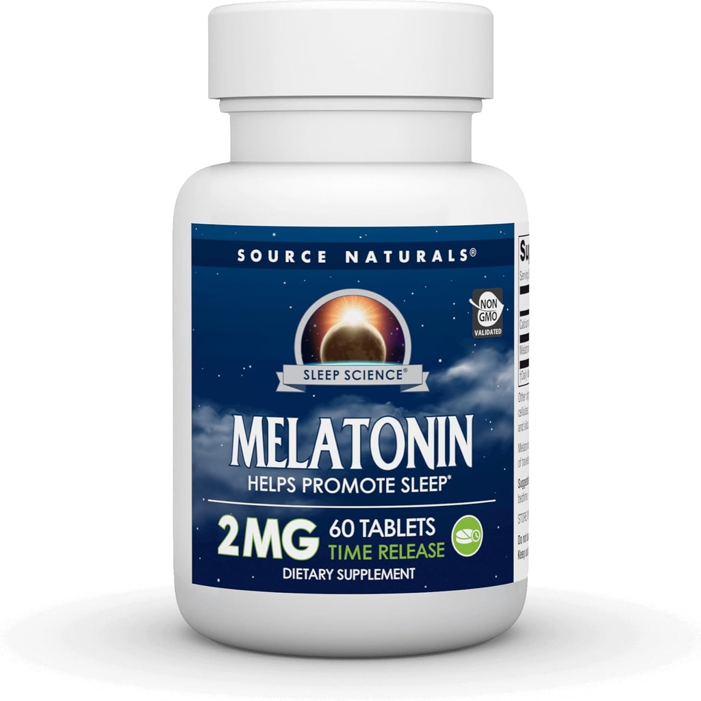 Source Naturals Mélatonine, aide à favoriser le sommeil*, 2 mg - 60 comprimés libérés dans le temps
