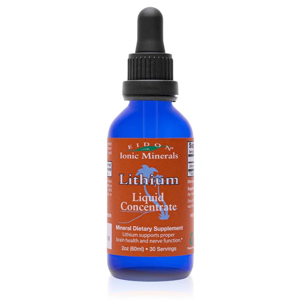 Eidon Ionic Minerals Liquid Lithium - Lithium Chloride Concentrate Supplement for Men & Women, Drops for Water, Supports Healthy Brain Function, Assists in Vitamin B12 and Folate Transport - 2 oz