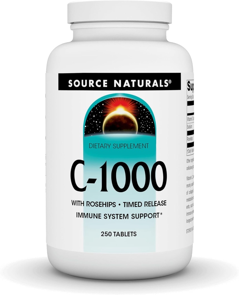 Source Naturals C-1000, with Rose HIPS 1000 mg for Immune System Support - 250 Time Release Tablets