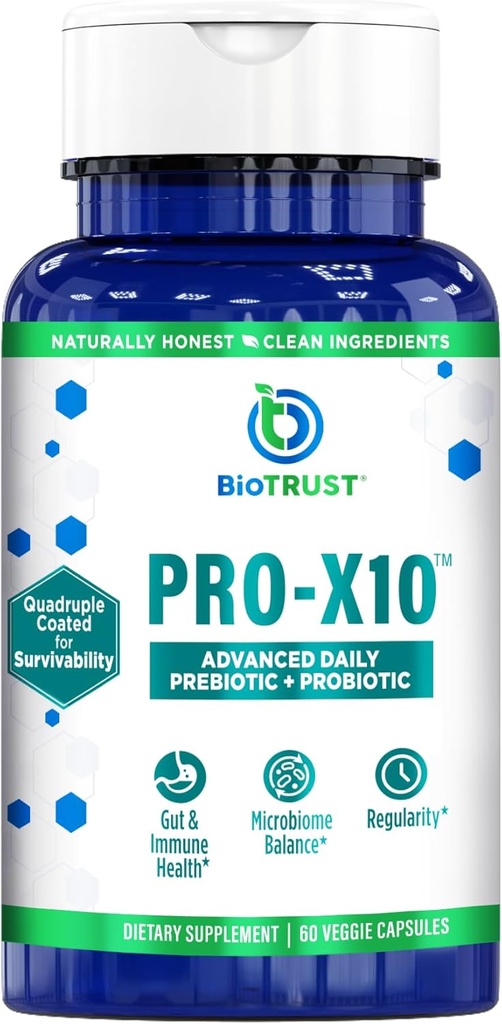 BioTrust Pro-X10 2.0 Supplément probiotique - Probiotiques pour la santé digestive avec prébiotiques - Soutien du système immunitaire et GI santé - Exemptes de gluten, de soja et de lait, non OGM - 60 capsules