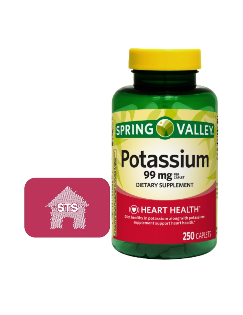 Spring Valley Potassium 99 mg, 250 Count + STS Sticker.