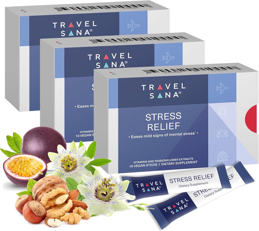 Soulagement du stress ,Passionflower 200mg ,Vitamine B6 et B12 ,Premium Supplément naturel ,Soulage le stress en voyage ,Fast-Acting , 10 bâtons (paquet de 3)