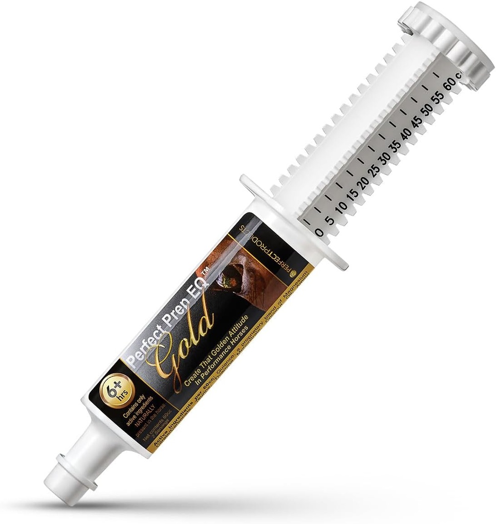Perfect Prep EQ Gold Equine Calmer longtemps agir tout naturel pour l'anxiété des chevaux, dure 18+ heures, 60cc pâte