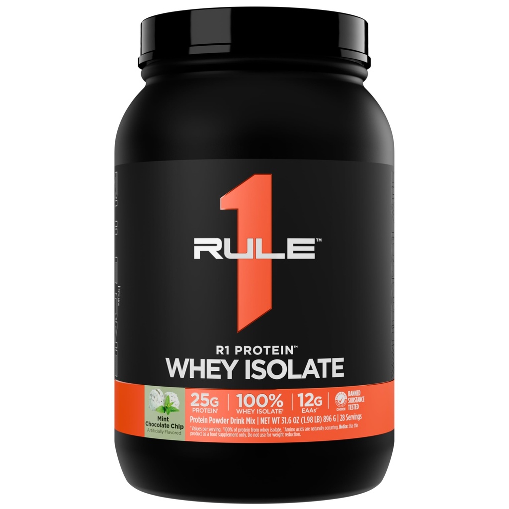 Règle 1 Protéines R1 Isolation de la lactosérum - avec 25g de protéines et 6g de BCAA Exclusivement à partir de sources isolées et hydrolysées pour la récupération d'entraînement (2 livres*, puce de chocolat à la menthe)