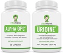 VitaMonk Alpha GPC et Uridine Stack - Mr Happy Stack - Monophosphate d'uridine sans remplissage artificiel - Biodisponible Les suppléments de choline favorisent la cognition, le focus, la clarté mentale