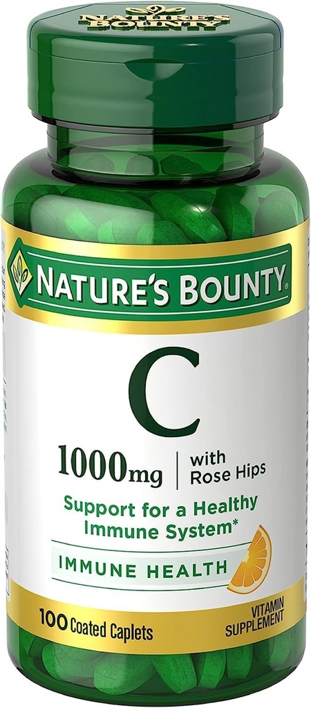 Nature's Bounty Vitamine C + Rose Hips, Immune Support, 1000mg, Caplets enduits, 100 Ct - Pack de 2
