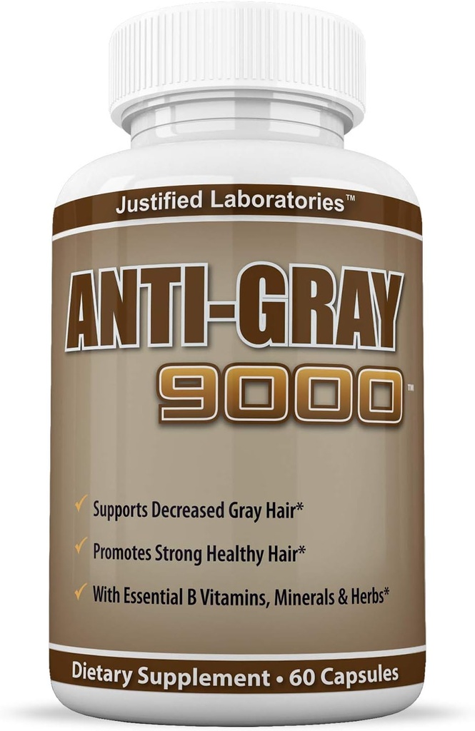 Laboratoires Justifiés Anti Gris Cheveux 9000 aide à restaurer la couleur naturelle des cheveux 60 capsules par bouteille 1 bouteille