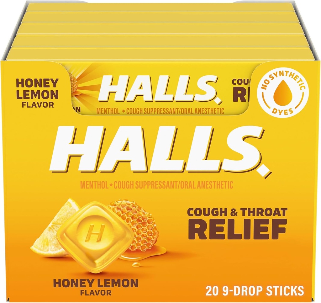 HALLS Toux et Gorge Relief Honey Citron Toux gouttes, 20 bâtons de 9 (180 gouttes totales)