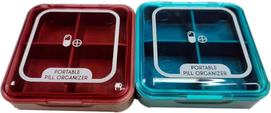 Organisateur de pilules, CSGTSWGS Pill Box Portable Travel Pill Case Premium 4 Compartiments Daily Petit Pill Box Pill Container for Purse for Vitamine, Cod Liver Oil Medicating (Pink &Blue 2PCS)