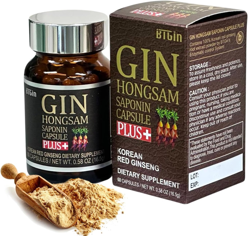 Ginseng Rouge Coréen [Gin HONGSAM] 60 Capsules - Suppléments Anti Vieillissement Premium - Boost Energy