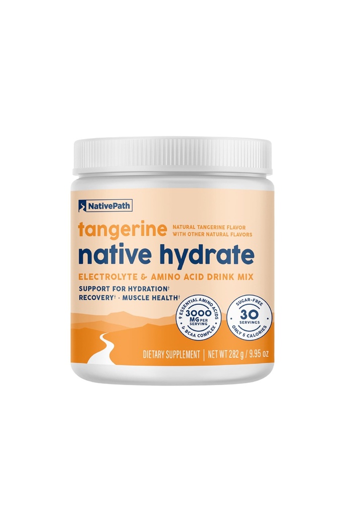 Hydrate NativePath, Zéro Sucre, Poudre d'électrolytes avec BCAA, Hydratation Tangerine, Keto & Paleo Friendly, 30 portions