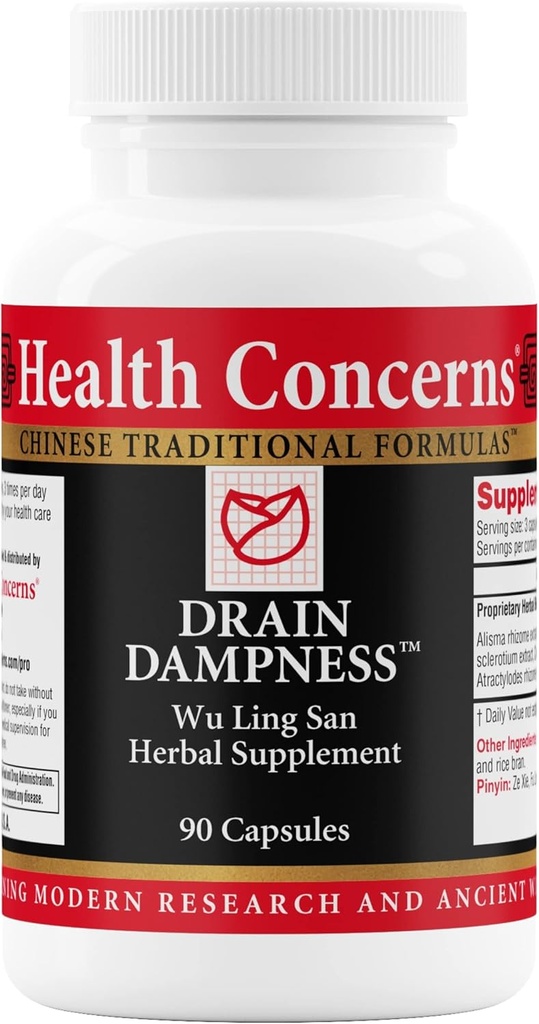 Préoccupations de santé Drain Dampness – Rein Support – Retenue d'eau Relief – Formule à base de plantes chinoises avec Alisma, Poria, Polyporus, Cannelle – 2250 mg d'un mélange à base de plantes propriétaire – 90 capsules