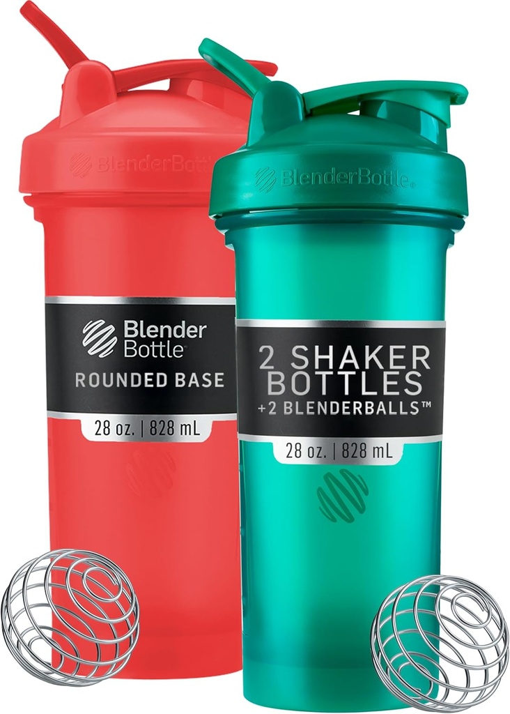 Bouteilles de mélange Classic V2 Bouteille de Shaker Parfaite pour Shakes protéiques et préentraînement, 28-Ounce (2 Pack), Rouge, Vert