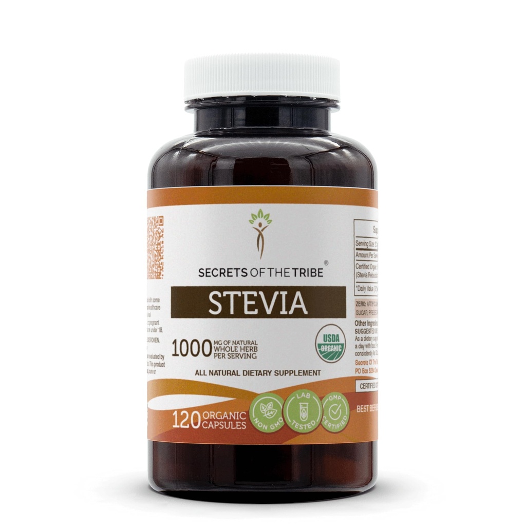 Stevia 120 Capsules, 1000 mg, USDA Stevia biologique (Stevia Rebaudiana) Feuille séchée (120 Capsules)