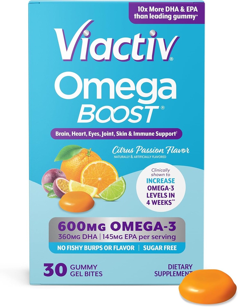 Huile de poisson Viactiv Omega 3. Supplément EPA DHA pour la santé du coeur et du cerveau, 30 vitamines sans sucre, 1pc service