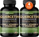 Gade Nutrition Quercetin avec vitamine C et zinc - Nettle Quercetin - Quercetin 500mg - Quercetin avec bromelain - Zinc Quercetin + vitamine D3-240 Bouchons de légumes - Non-OGM - Approvisionnement de 4 mois