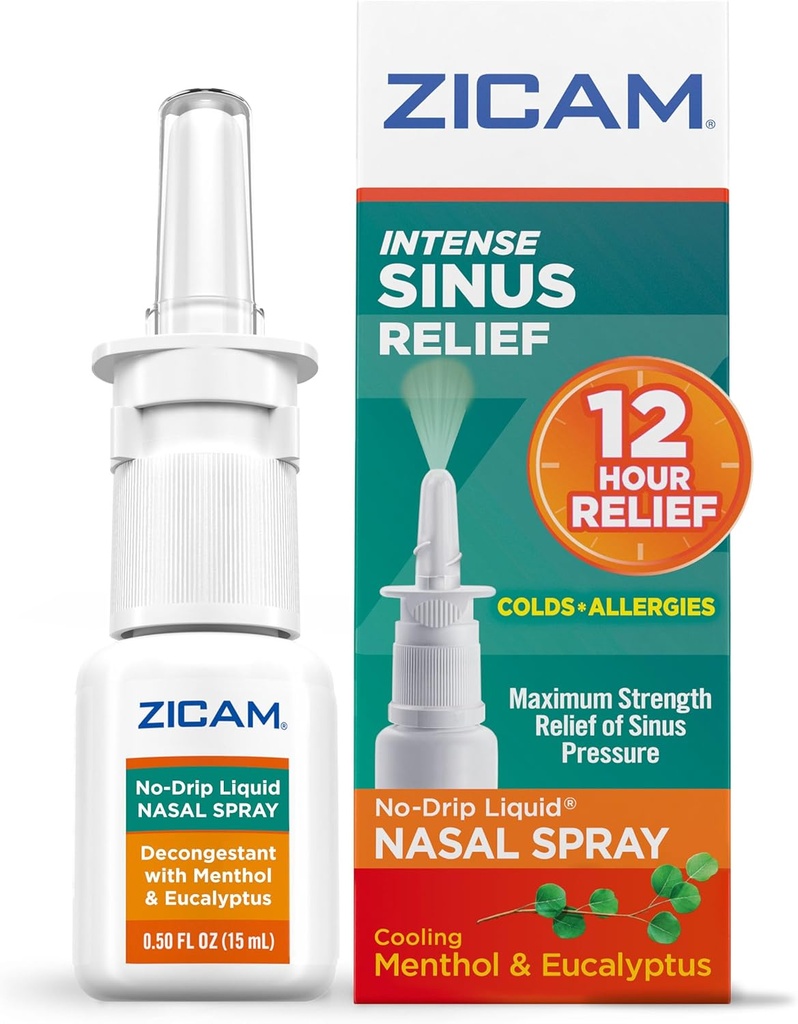 Zicam Intense Sinus Relief No-Drip Liquid Nasal Spray with Cooling Menthol & Eucalyptus, 0.5 Ounce (Pack of 1)