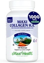 Maxi Health Marine Collagen Pills – 1000 mg de collagène de type 1 pour les femmes et les hommes avec supplément d'acide hyaluronique pour le soutien articulaire et cutané – Capsules casher propres et non aromatisées (180 Maxicaps)