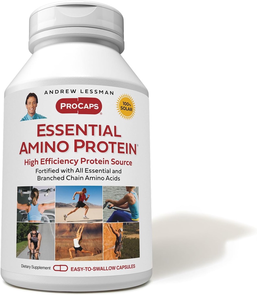 ANDREW LESSMAN Essential Amino Protein 90 Capsules - Une source de protéines hautement biodisponible avec acides aminés essentiels et ramifiés. Soutient la structure et la fonction des organes clés et des tissus.