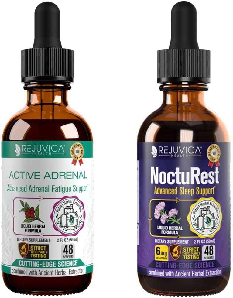 Adrénal actif + NoctuRest - Soutient la santé adrénale + Sleep- Livraison liquide pour une meilleure absorption - Rhodiola, Houblon, Basilic Saint, Mélatonine, Ashwagandha & Plus!