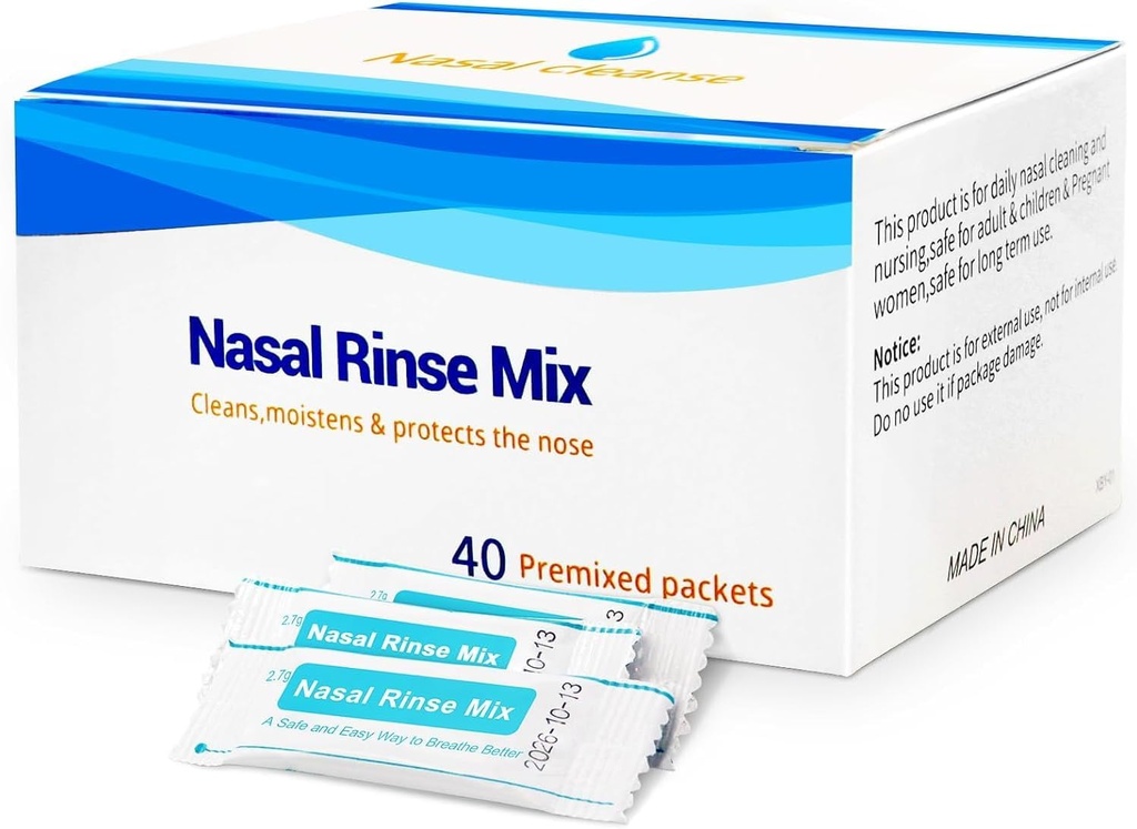 40 Packets Saline Pré-Mixed Rinse Sinus pour les pots Neti et les systèmes d'irrigation nasale, les paquets de sel Rinse Sinus efficace pour les allergies et la congestion