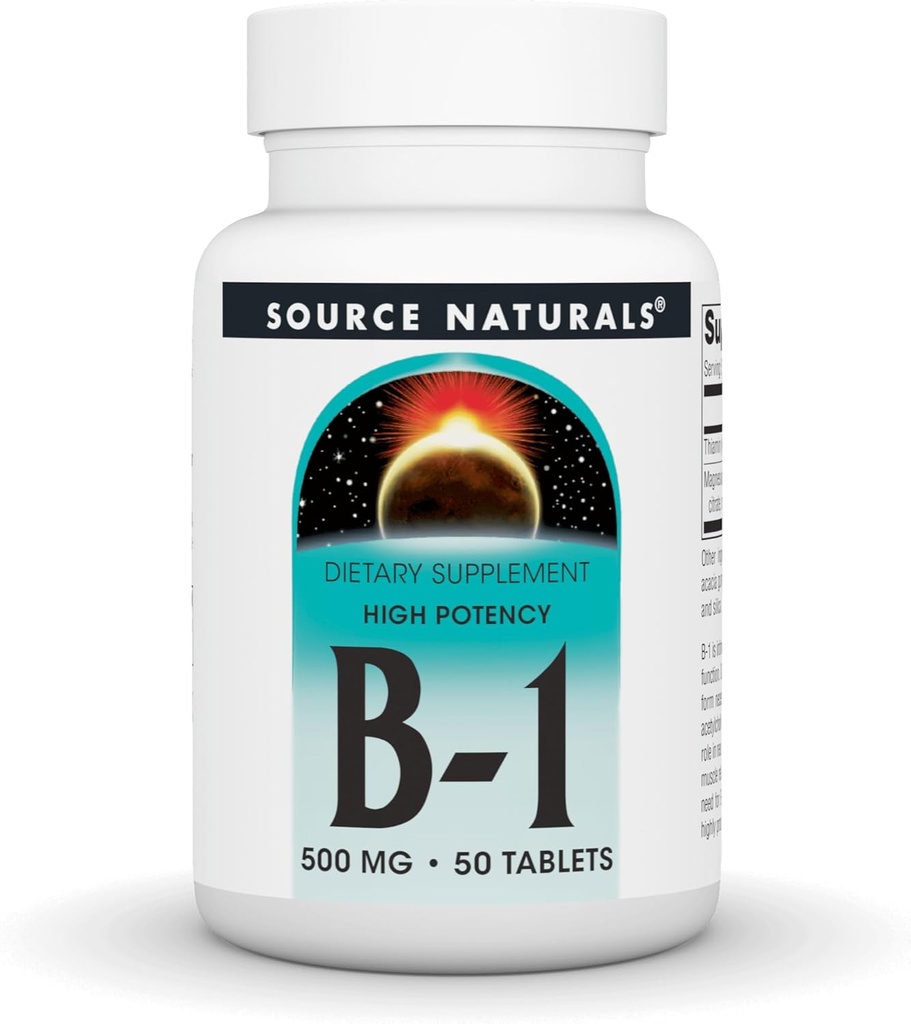 Source Naturelle Vitamine B-1 Thiamine 500mg - Haute puissance, 500mg - 50 comprimés