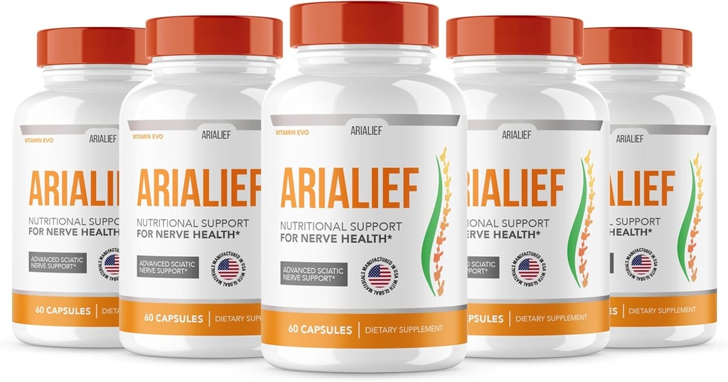 (5 PACK) Arialeef Sciatica Nerve Support, Arialeaf Advanced Nerve Health, Arialeaf Prime Palm Sciatica, Aria Leaf Primepalm Aria Lief, Nerve Relief Supplément Soin Sciatique (300 Capsules )