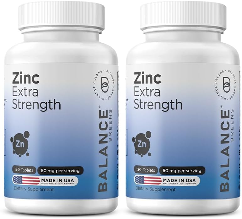 Zinc 50mg, 120 comprimés végétariens - Soutien immunitaire, favorise la santé de la peau et la guérison des plaies, la force supplémentaire, ultra-absorbable (paquet de 2)