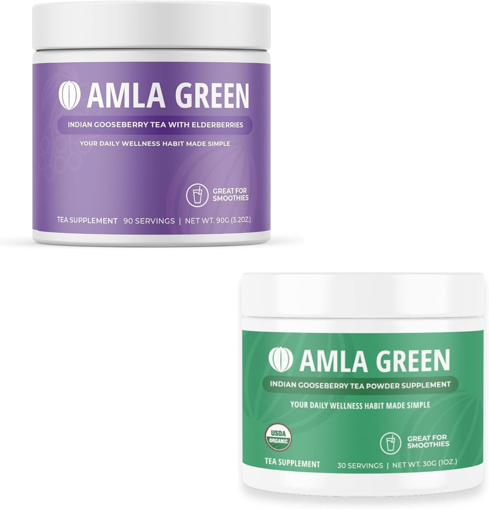 Amla Powder & Green Tea Superfood Supplement, antioxydant, fabriqué avec des baies d'eau-de-vie (90 portions) et des goisières indiennes (30 portions), biologique, végétalien