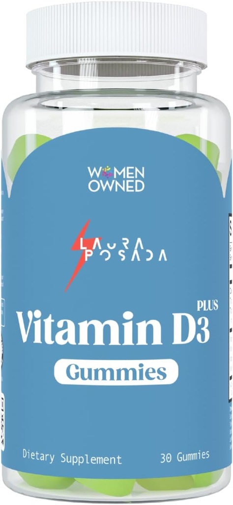 Laura Posada Vitamine D3 Plus Gummies 30 Comte D3, A, K pour l'absorption de calcium, le soutien de la ménopause immunitaire, la santé des os et du coeur, l'optimisation de l'hormone – Sans gluten sans OGM 100% naturel Fabriqué aux États-Unis