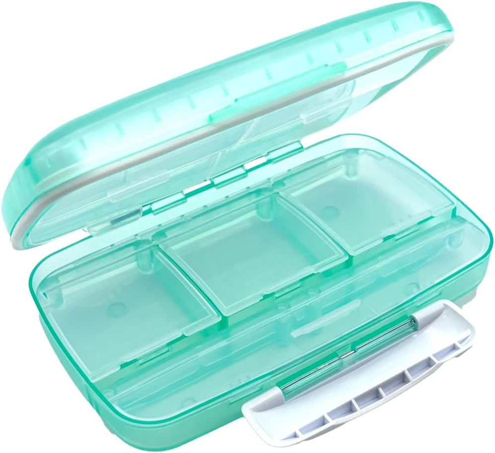EZY DOSE Humidité-Proof Pill Case, planificateur de médicaments, boîte d'organisateur de vitamines, voyage-friendly, fermeture latch-pour sécuriser le contenu, 8 compartiments individuels de tailles multiples avec joint serré, grand, vert