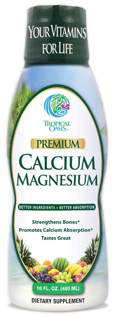 Oasis tropicale Calcium liquide et magnésium - formule naturelle avec support pour os forts - vitamines liquides avec calcium, - 16oz, 32 Servir.